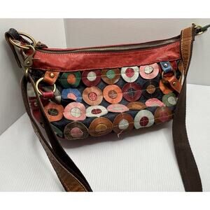 Unique Leather Patch Multicolor Boho Hippie Bag Purse 14” By 7.5” See Photos